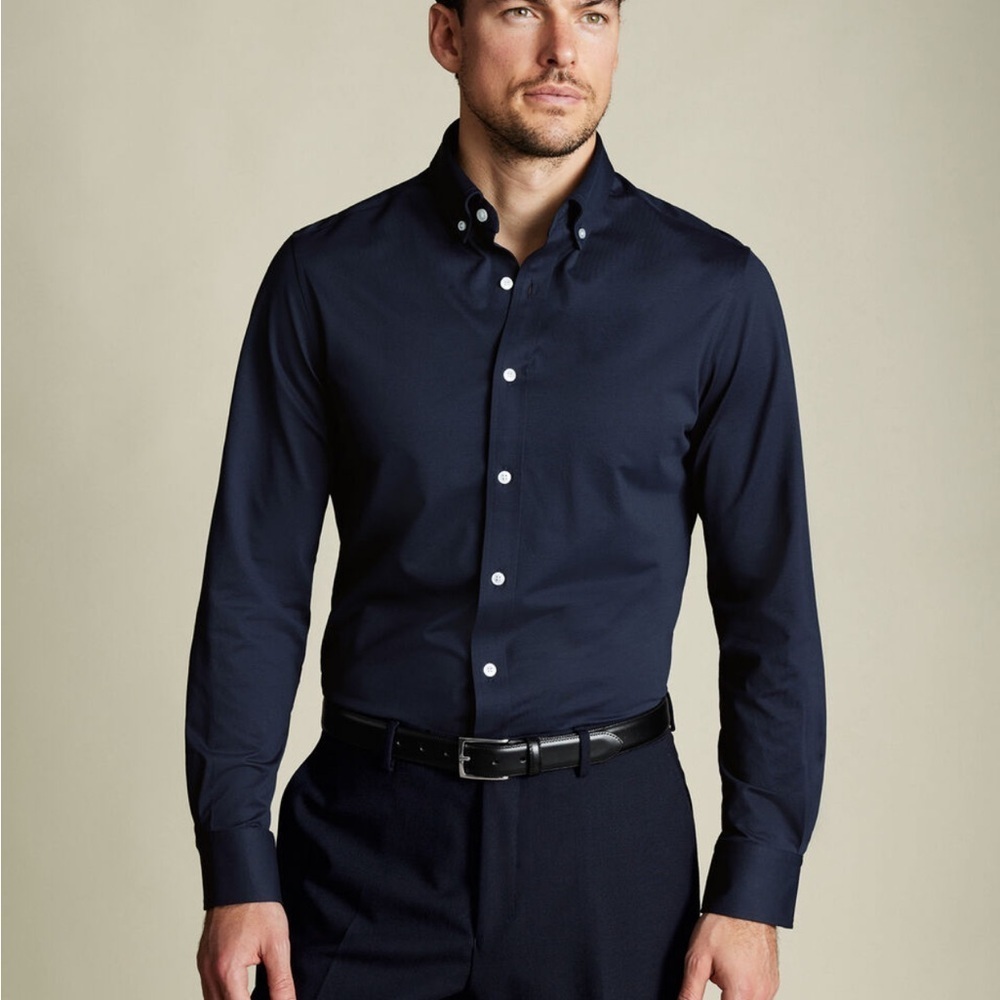 Charles tyrwhitt Performance Stretch Jersey Shirt - Navy
